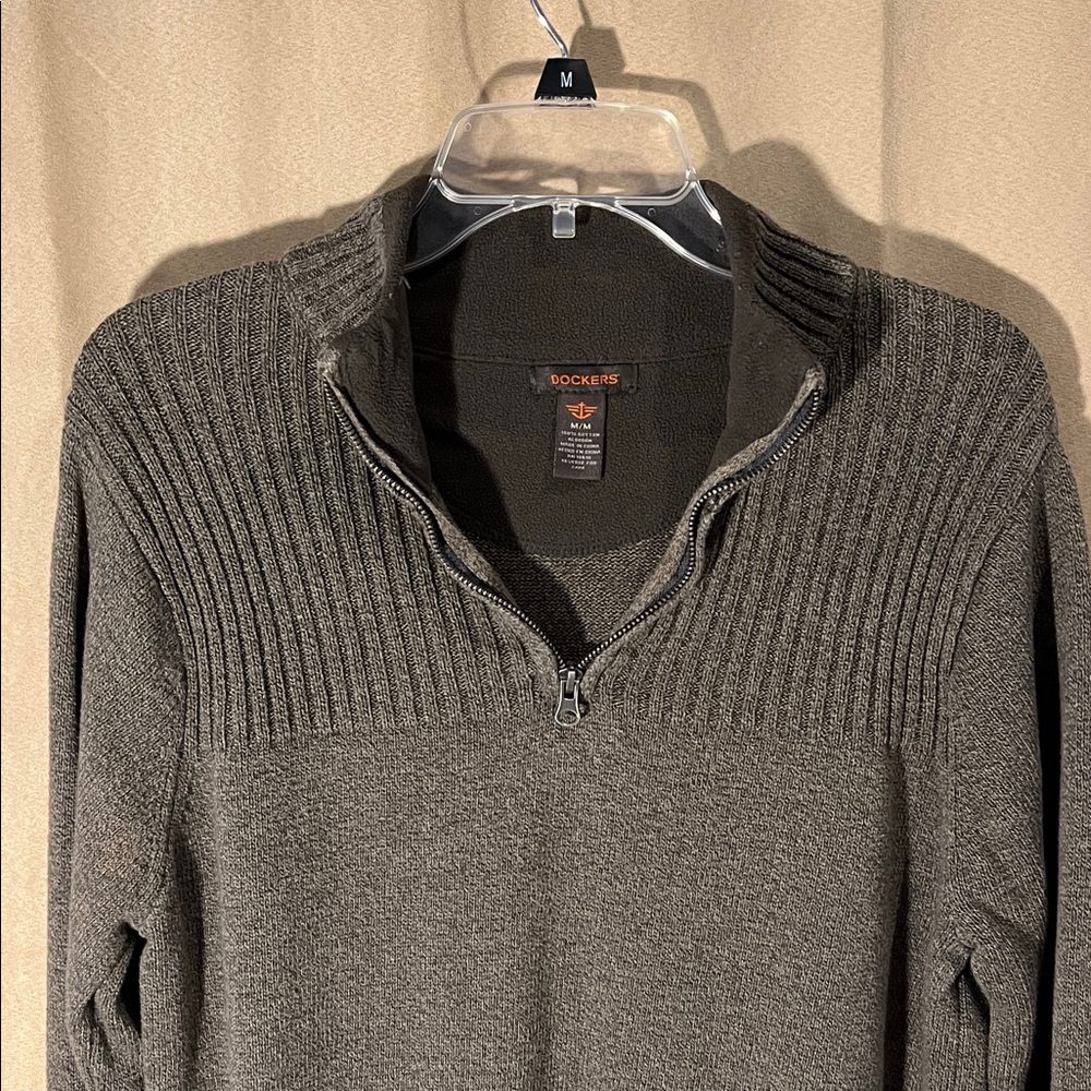 Dockers Men's Quarter-Zip Ribbed Sweater - Brown - Picture 3 of 5